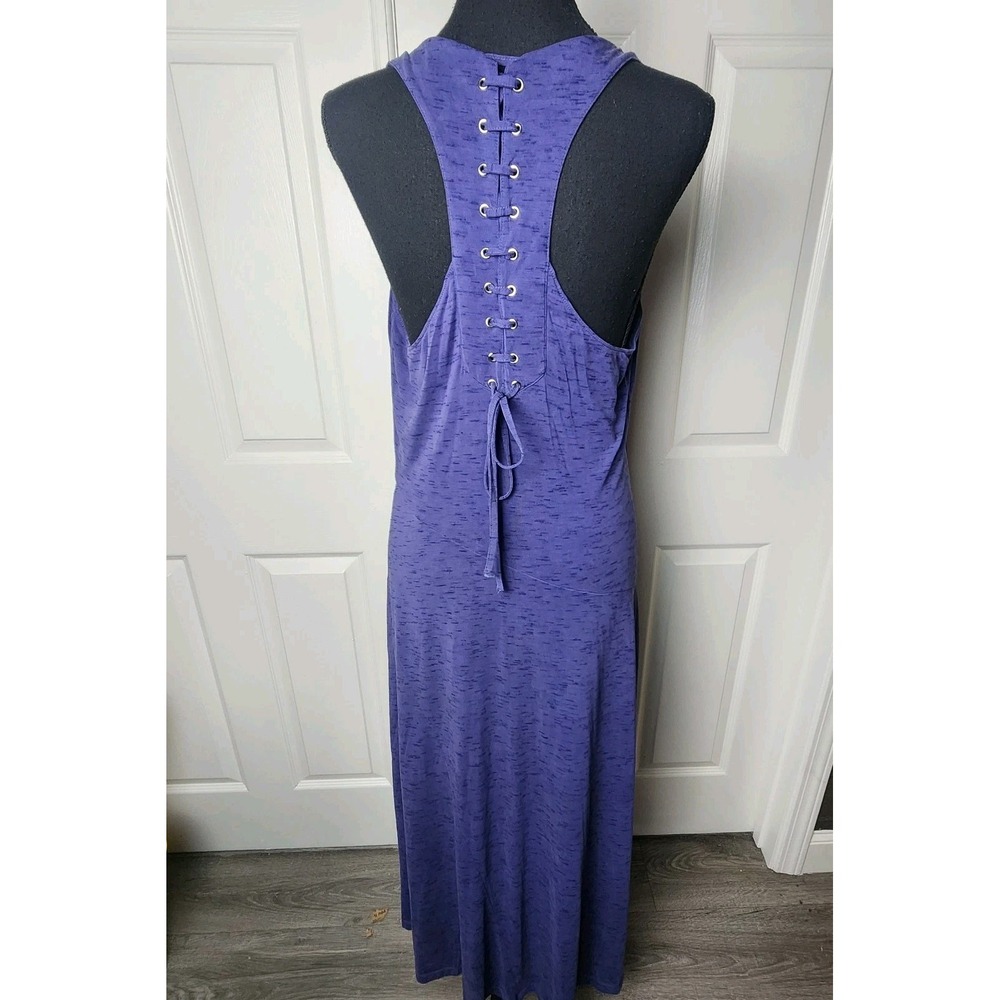 Maeve Anthropologie L Blue Melanie Maxi Dress Lace-Up Coastal Chic Boho Cottage - Picture 5 of 12